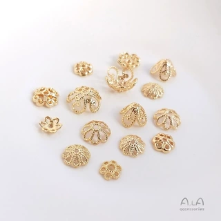 14K包金镂空花托保色花帽珠托隔珠片DIY串首饰品手链隔片散珠配件