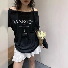 Sijiqing 2025 新しい夏スタイルワンライン襟オフショルダーレタープリント長袖 Tシャツレディース T カジュアル日焼け止めトップトレンディ
