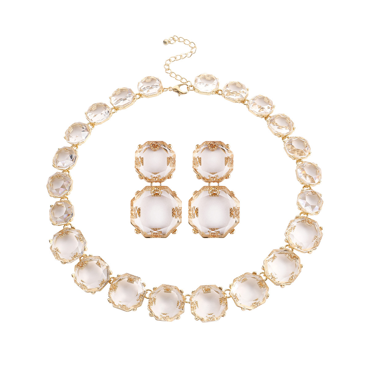 85g Weight Rhinestones Inlay Material Earrings, Necklace Classification Daily Occasion Alloy Material Geometric Pattern Women'S Gender Inlay Design Fashion Style Fashion Geometric Alloy Inlay Rhinestones Women's Earrings Necklace 无