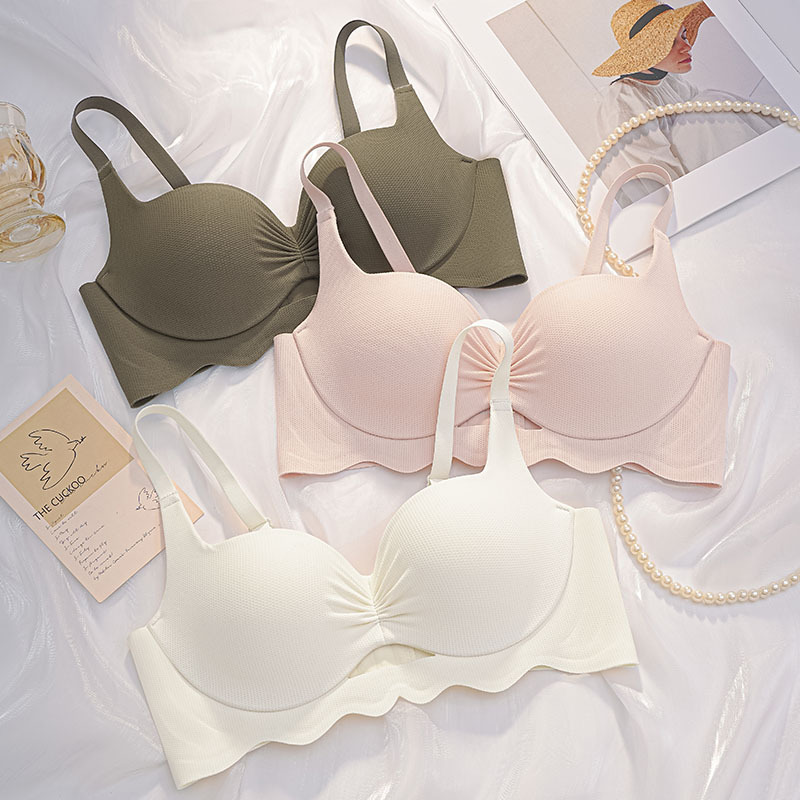 甜美少女鏤空小胸文胸罩直播提拉聚攏褶皺杯透氣美背內衣外貿跨境