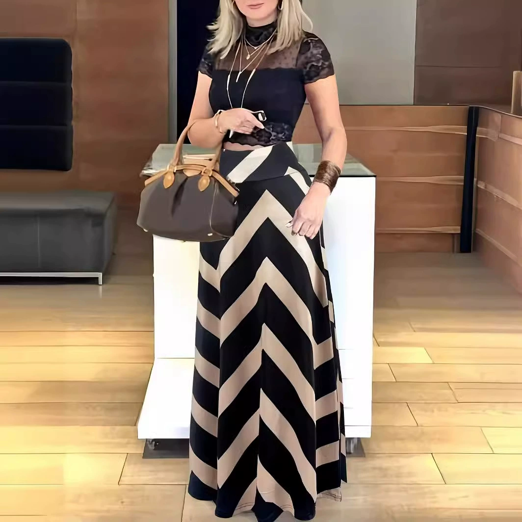 2025 новая летняя трансграничная европейская и американская Amazon независимая женская юбка с геометрическим принтом и высокой талией, длинная юбка средней длины