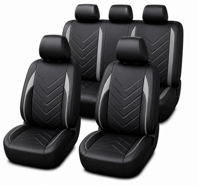 Pu Leather Car Seat Cover, Universal for Seat cushion, seat cover - grey-nine-piece-set