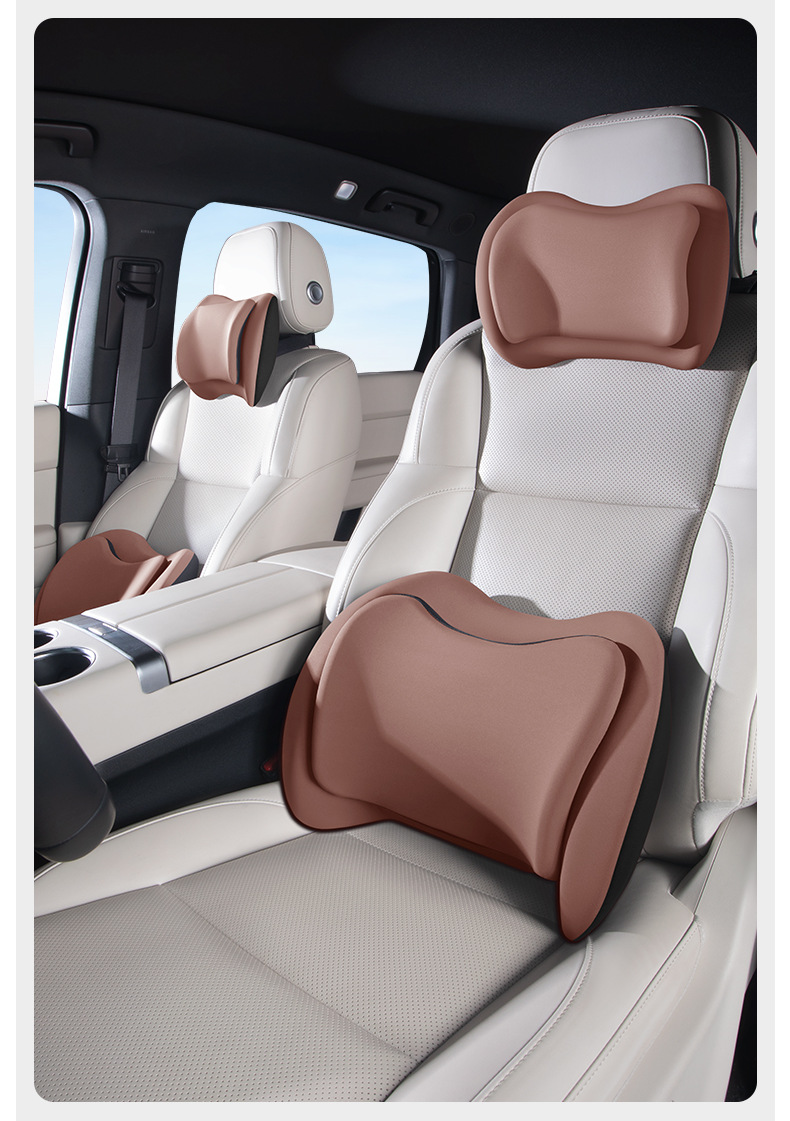 Car Headrest and Lumbar Support Cushion with Dual Pressure Relief, Electric Massage, Neck Protection, Heating, Slow Rebound, and Fatigue Relief