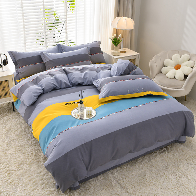 Ropa de cama de algodón agradable para la piel, funda de edredón, ropa de cama de alta gama, juego de cuatro piezas de lijado de algodón 100 engrosado universal de cuatro estaciones