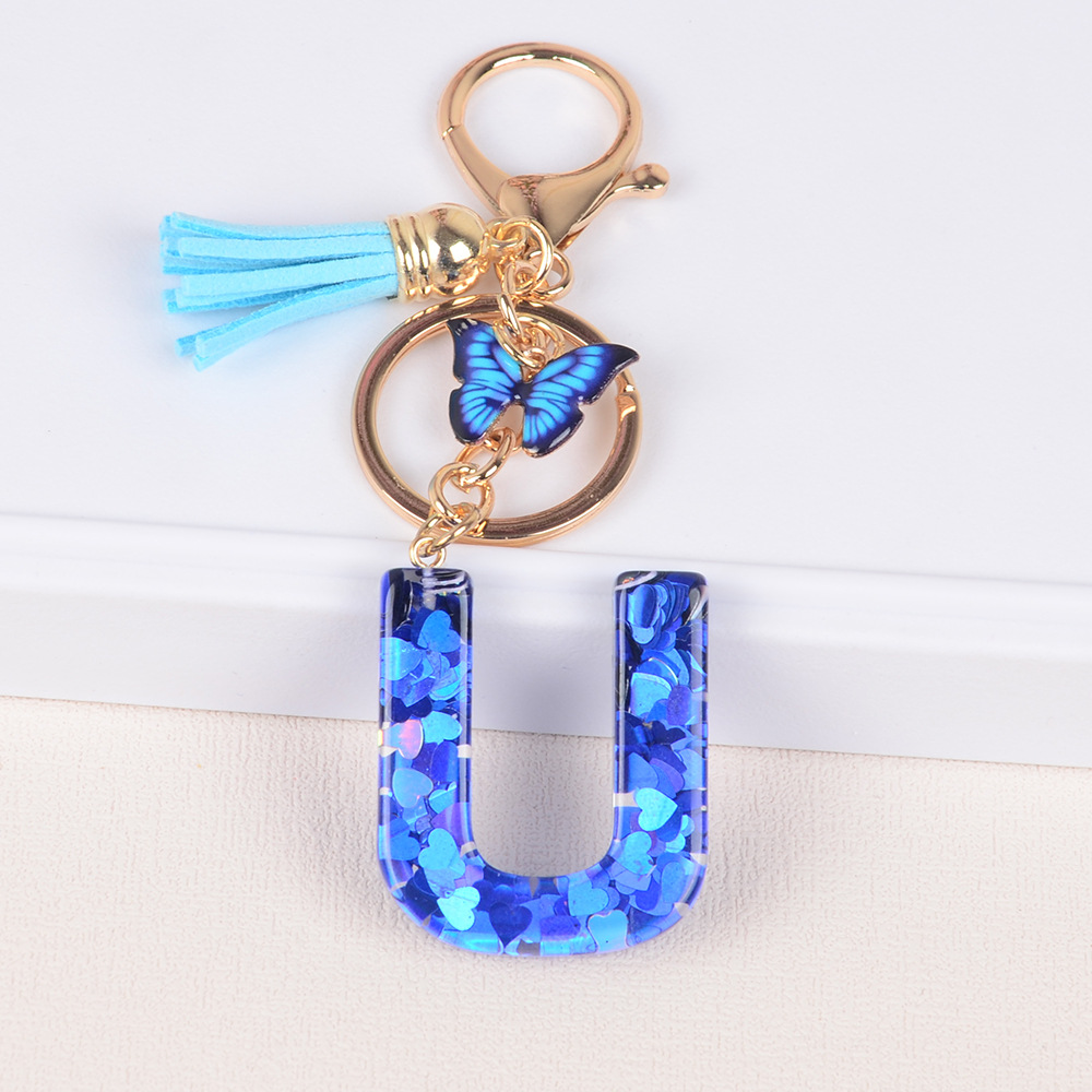 Cross-border Hot Sale 26 letras inglesas llavero de resina de goteo de goma esquinilla llavero de letras de amor personalizado