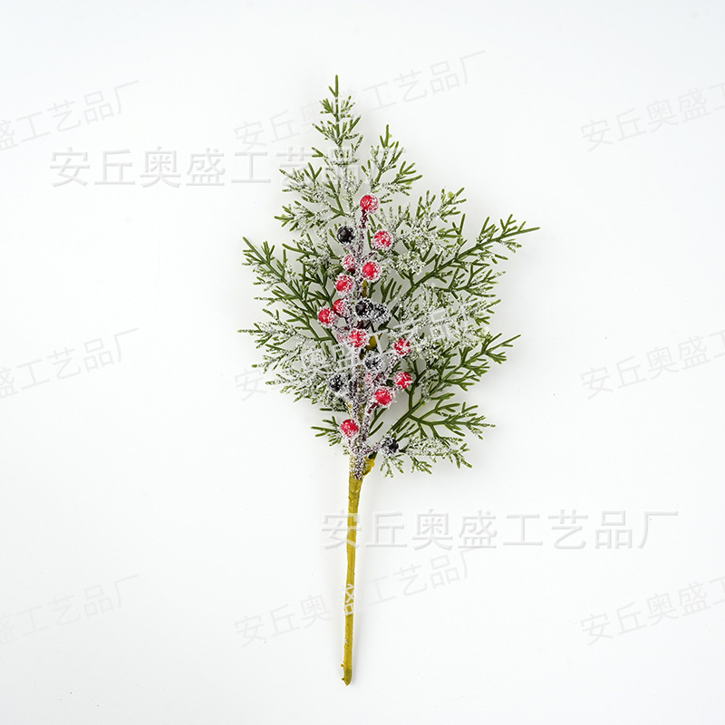 跨境人造雪松红浆果绿树枝茎仿真松果蓝莓圣诞节花瓶装饰花束插枝|undefined
