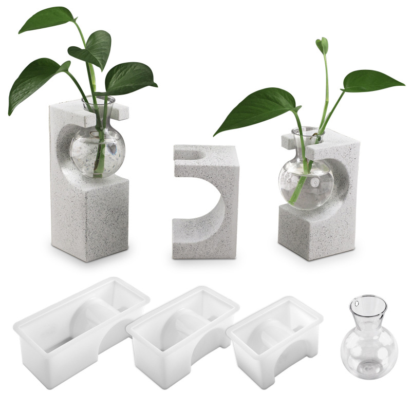 diy水晶滴胶石膏水培植物花盆立方体长方形花插试管硅胶模具|undefined