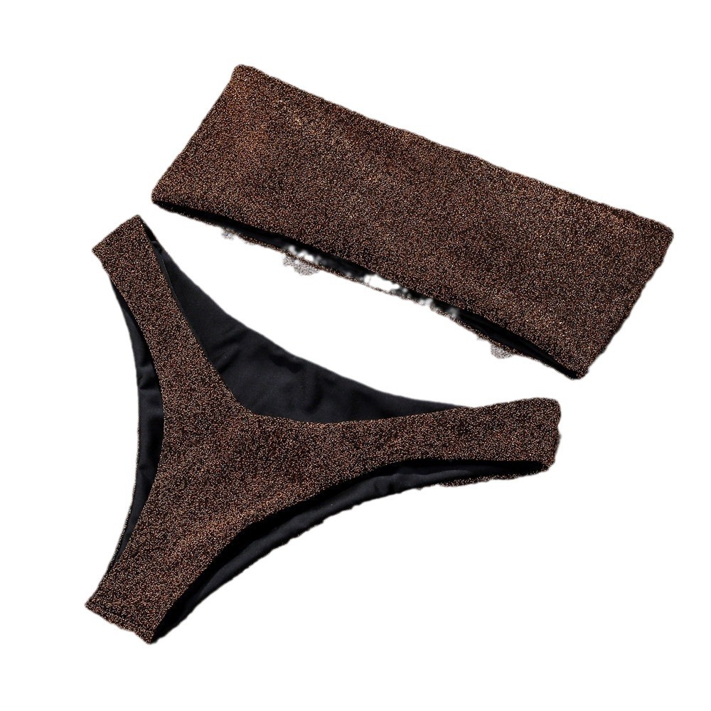2020 European and American Gold and Silver Thread Fabric Sexy Strapless High-Waisted Bikini Aliexpress Amazon Swimwear Quick-Drying Swimwear