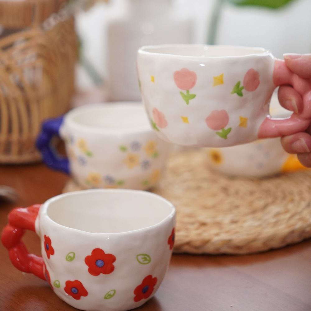 Tazza da caffè in ceramica dipinta a mano, stile Ins, design, latte macchiato, irregolare, spremuta a mano, tazza da acqua creativa per coppie._voghion.com