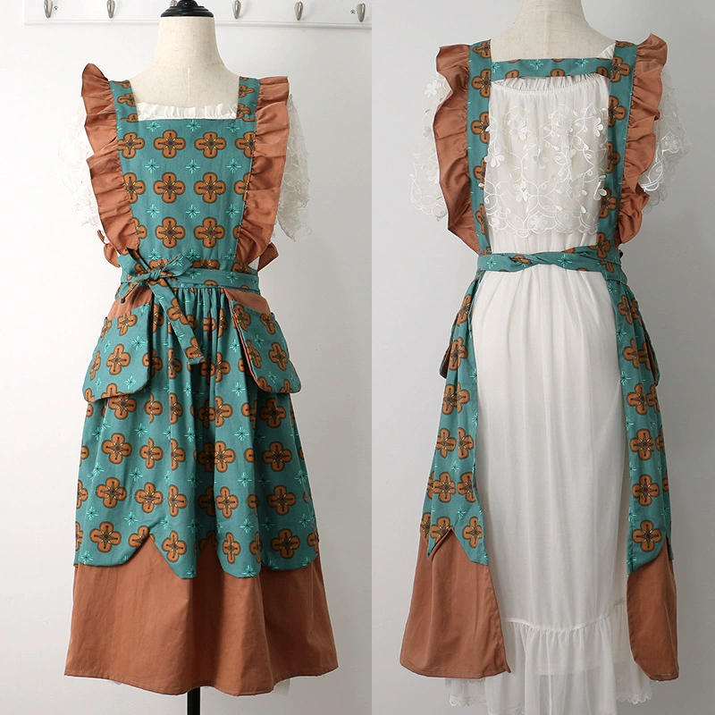 Корейская версия полного тела талия осенняя дышащая цветочная кухня женская половина фартук модный домашний кружево длинный фартук