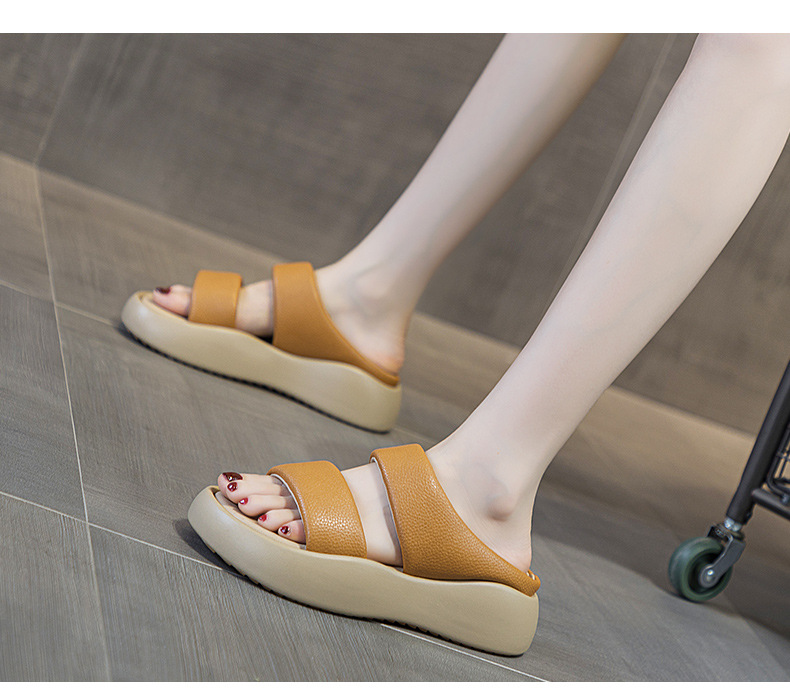 Sandal nữ quai ngang đế dày mũi tròn da thật mềm mại — M 2361m màu, M2361 màu xanh lá cây, M2361 màu tím, M2361 màu vàng chi tiết 15