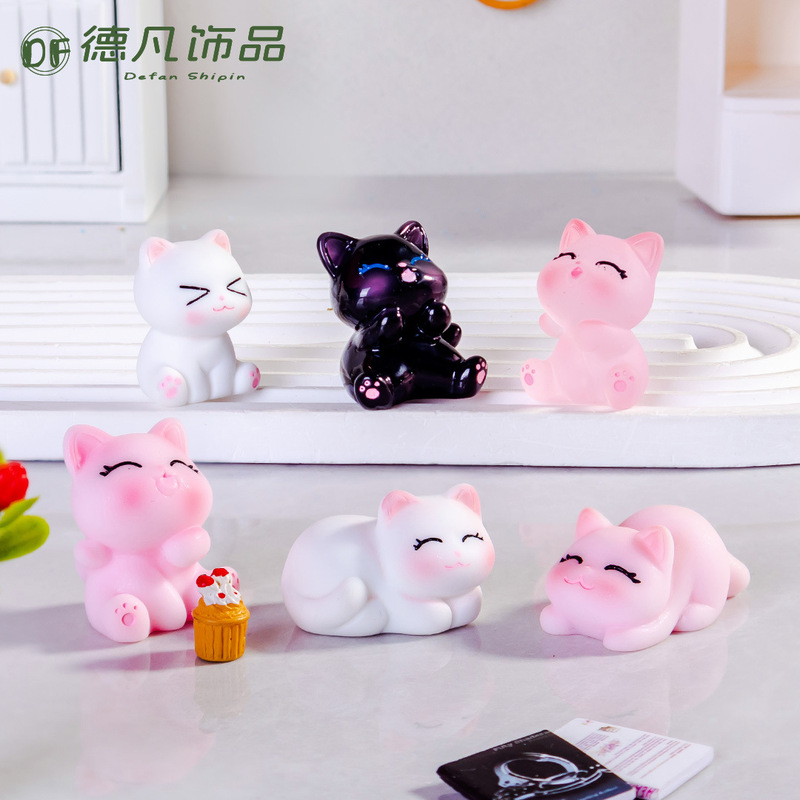 Creative Micro Landscape Kitten DIY Resin Accessories Cute Simulated Luminous Small Animal Decorations Desktop Ornaments