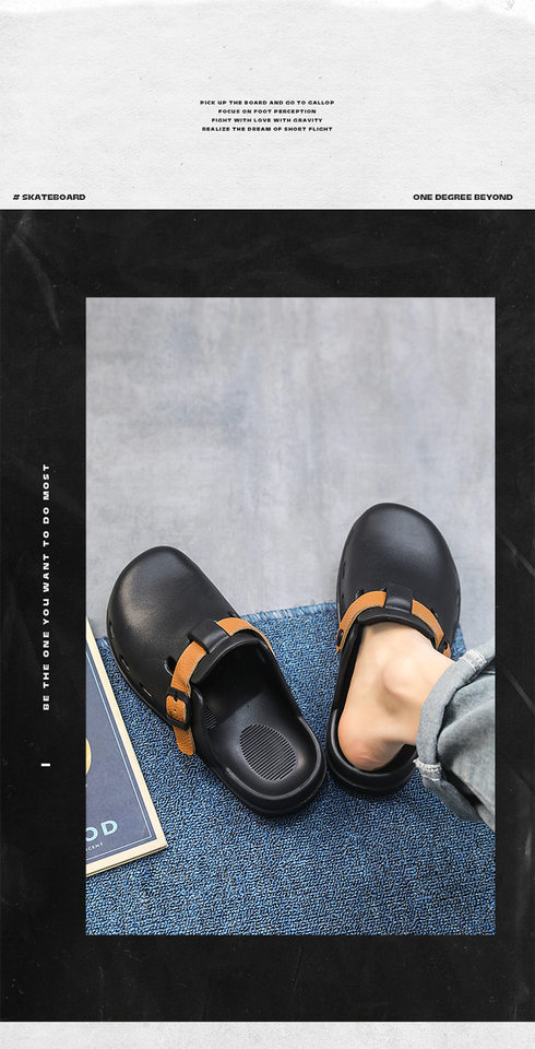Dép sandal nam nửa gót đế dày chống trượt kiểu lười đi biển — kaki, xám, đen chi tiết 12