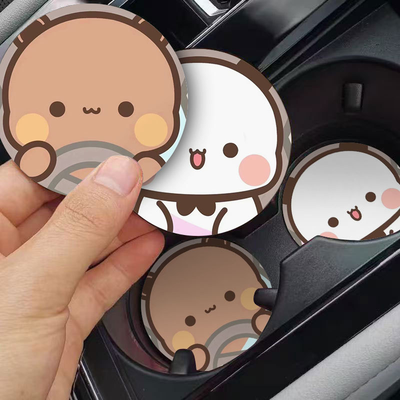 Yierbubu 자동차 컵 받침 도어 슬롯 보관 매트 자동차 인테리어 용품 만화 자동차 미끄럼 방지 매트 보관 매트
