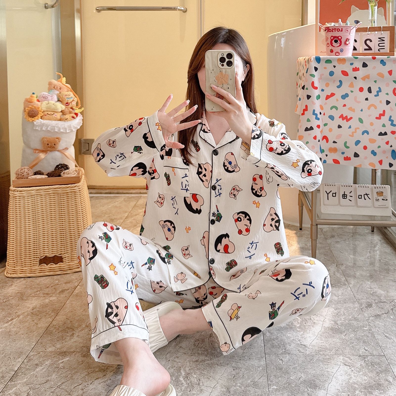 外国貿易クロスボーダー卸売クラウドコットン長袖ズボン 120 グラムパジャマ女性のための Xiaoxin 外で着用できるラペルカーディガンホーム服