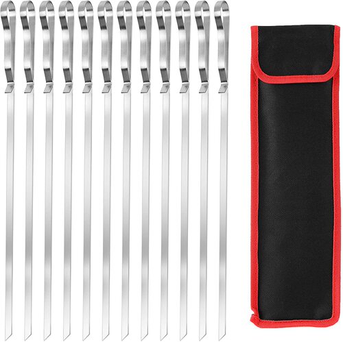 Stainless steel wave barbecue tool BBQ grilled chicken wing needle flat metal barbecue bag bag set barbecue skewers