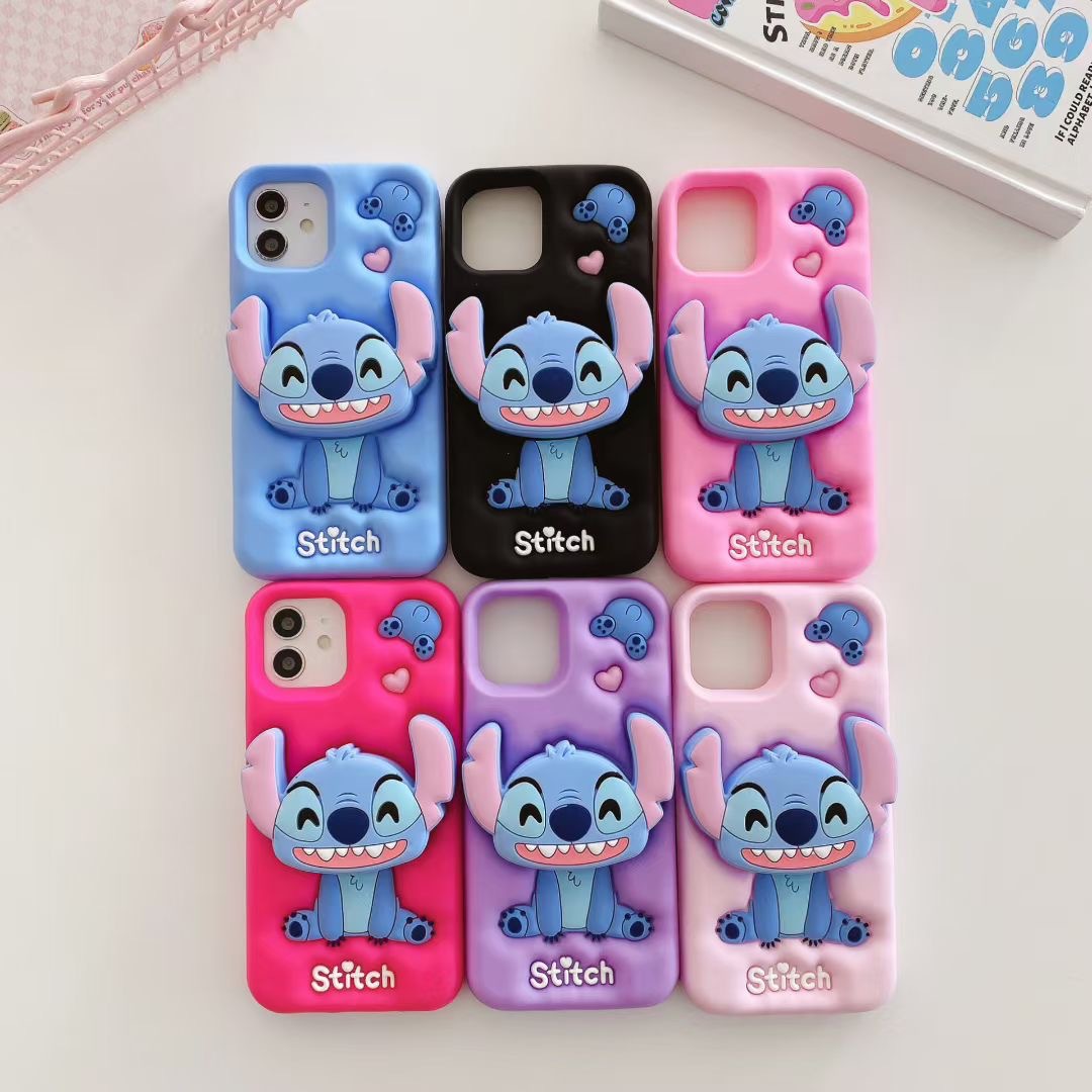 适用iPhone17卡通支架立体史迪仔手机壳16promax硅胶磁吸15保护套