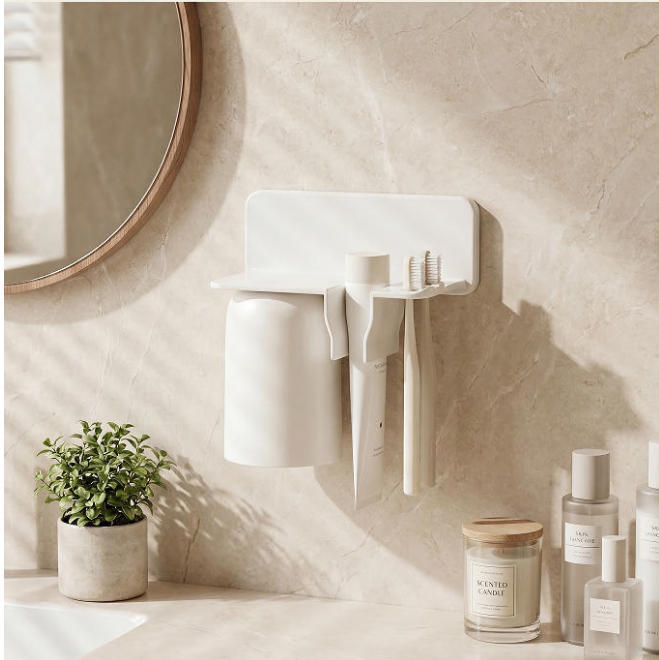 Portacepillos y Vasos de Pared de Plástico ABS Magnético Sin Perforación para Baño