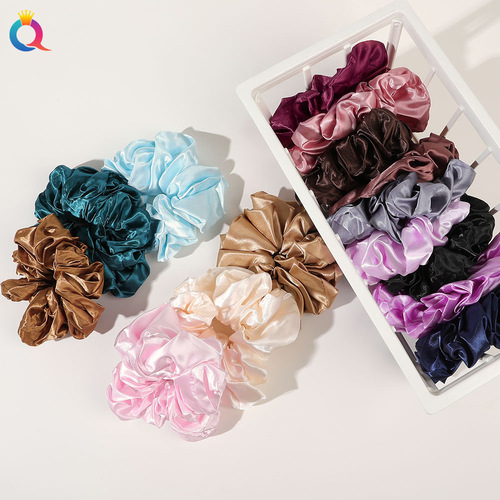 Qiyue European and American cross-border fashion colorful large intestine hair ties solid color satin versatile ponytail hair ties hair rope OL hair accessories for women