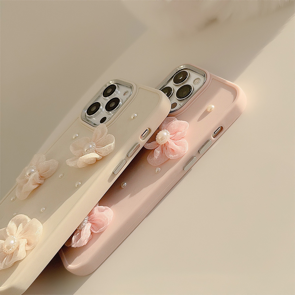 Funda para iPhone 17 con Encaje de Perlas y Flores, Compatible con iPhone 15 Pro Max, Funda para Teléfono Apple 13, Elegante, Anti-caídas, 11, Tridimensional, 16