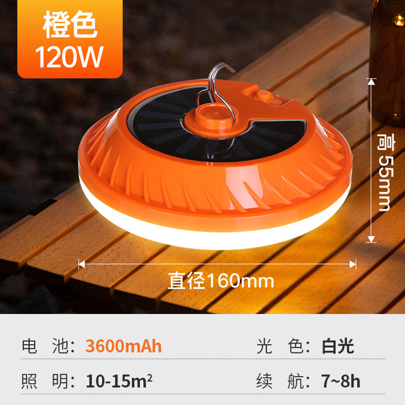 Luz de carga solar, luz de camping, luz para puesto de comida, luz de emergencia para cortes de energía, luz LED UFO con gancho, bombilla de iluminación de emergencia