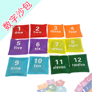 Kindergarten children's pattern English alphanumeric color tarpaulin square sandbag game teaching aids sandbag