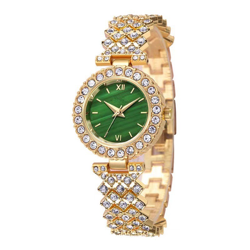 Hot-Selling Foreign Trade Cross-Border New Model Diamond-Encrusted Green Bracelet Women's Watch Niche High-End Watch