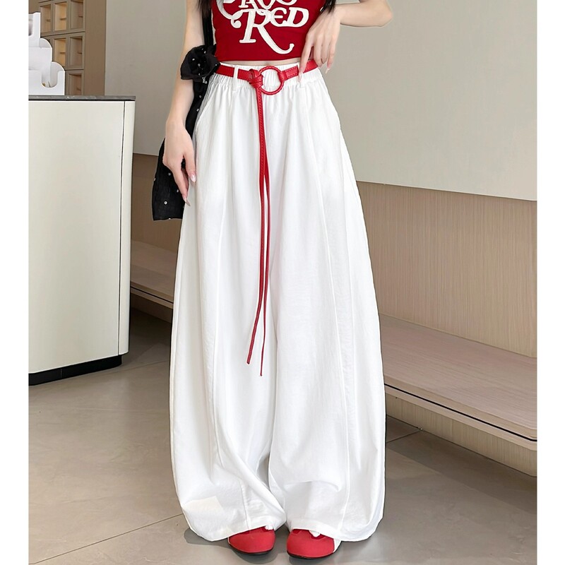 High-Waisted American-Style Trendy Casual Pants with a Draping Effect, High-End Straight-Leg Pants for Women, New Spring Collection, Wide-Leg Pants with a Unique Cut