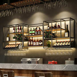 酒吧吧台酒柜壁挂式餐厅置物架创意墙上葡萄酒展示架北欧铁艺酒架