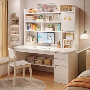 Desk Bookshelf Integrated with Book Counter-Type Computer Table Home Bedroom Student Learning Writing Desk and Chair Combination