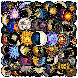50 Black Art Moon and Sun Graffiti Stickers Mobile Phone Case Flat Helmet Skateboard Decorative Waterproof Stickers