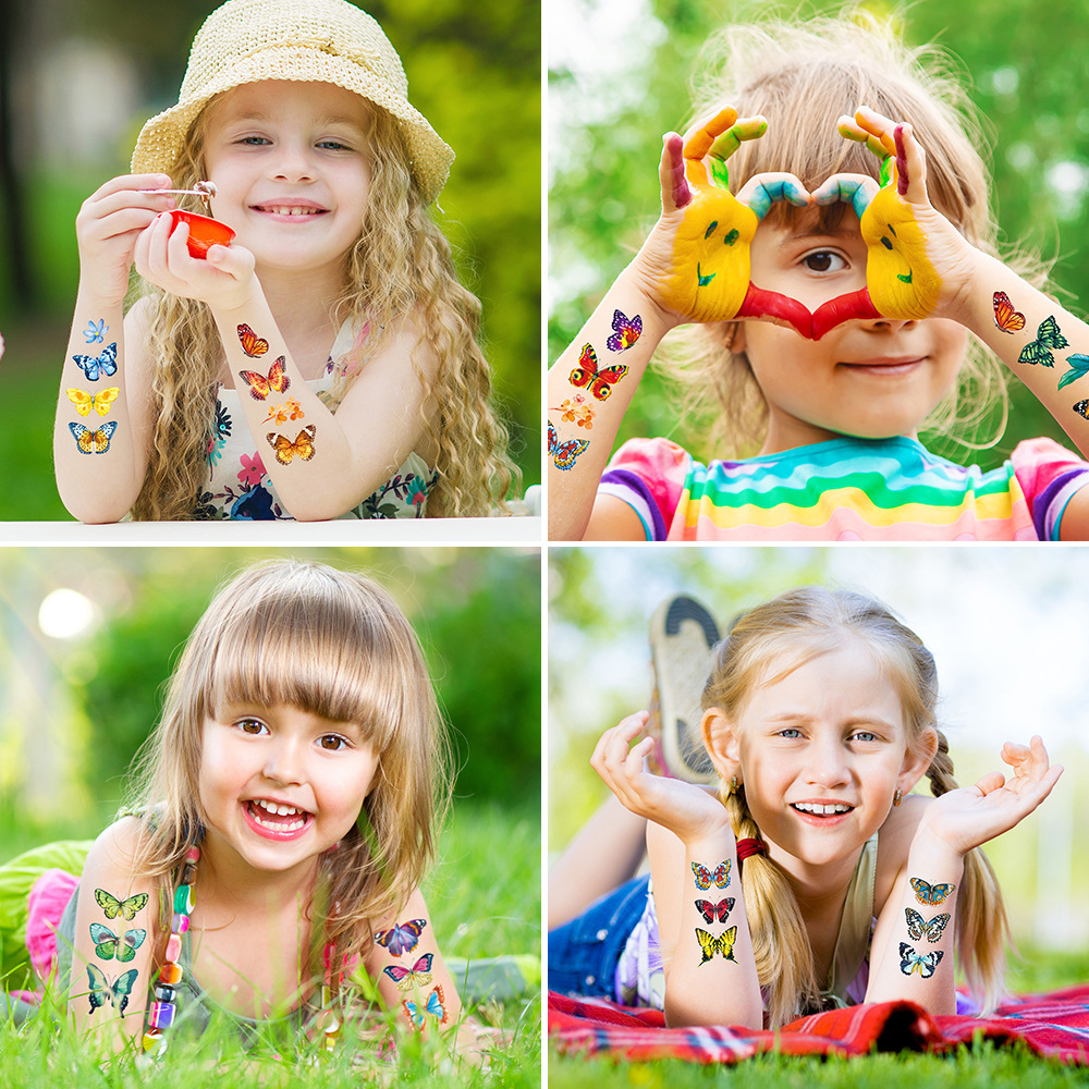 Transfronterizo nuevo lindo tatuaje mariposa de dibujos animados pegatinas actividades de vacaciones regalos de fiesta Amazon diversión niños pegatinas