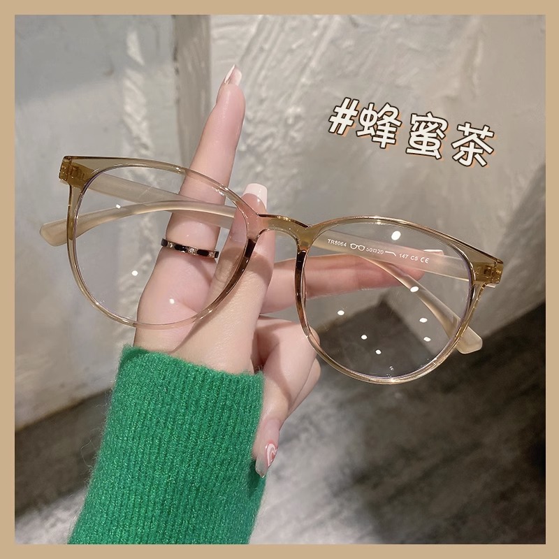 安科超輕冷茶色眼鏡框女可配有度數時尚裝飾素顏圓框顯臉小TR8064