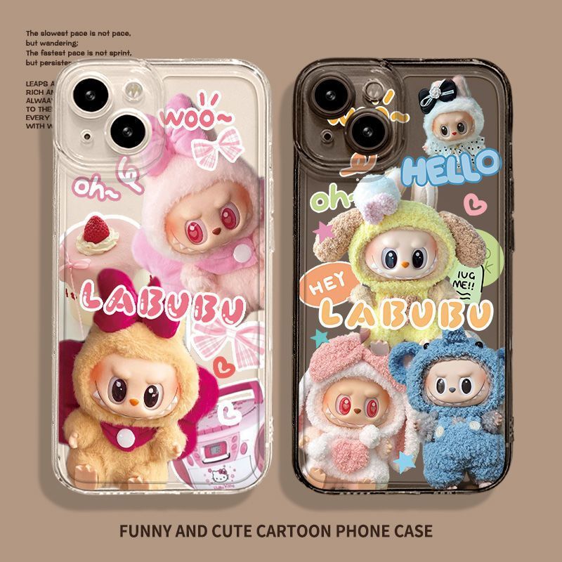 Cute Bunny Ears Labubu Apple 16 Phone Case iPhone 15 Pro Max Full Cover 14 Space Case 13 Transparent