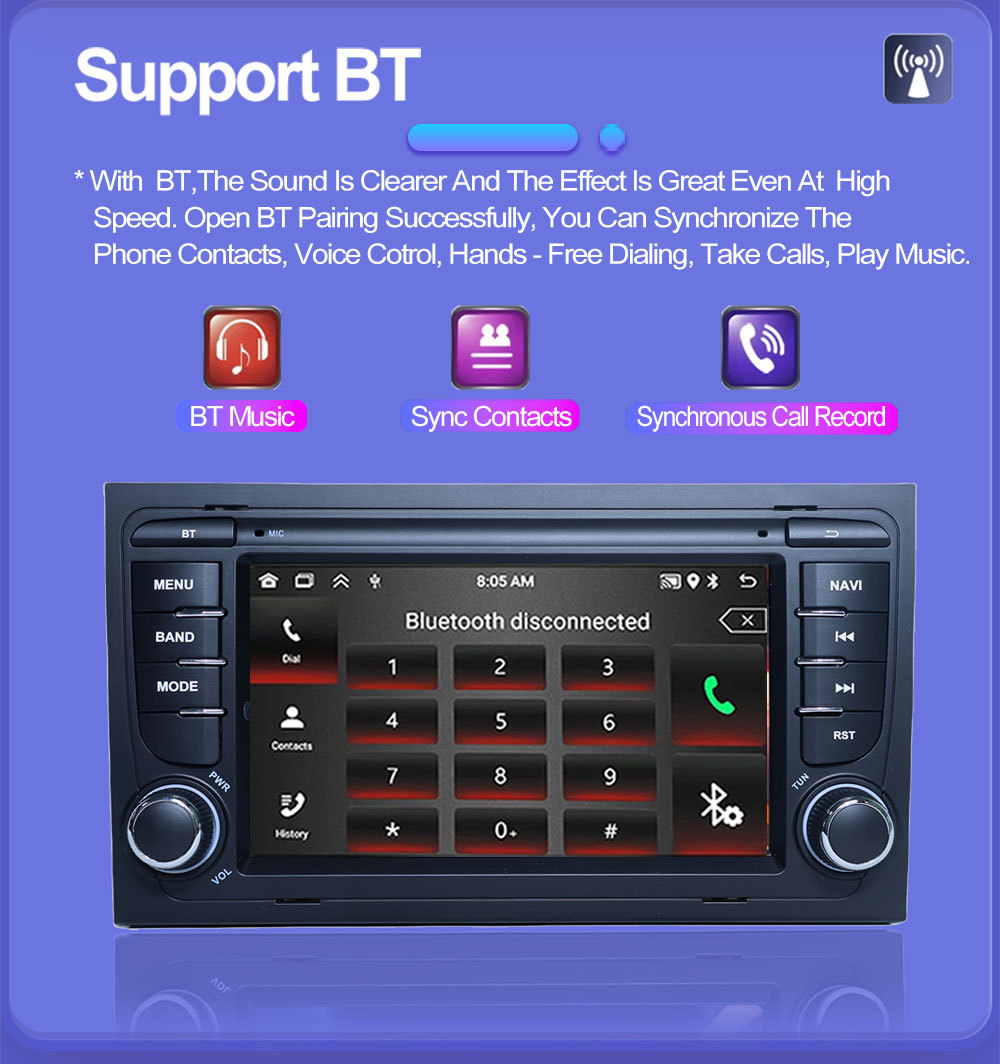 Suitable for 7inch Audi A4 Android Car Navigator Gpsmp5 Bluetooth Navigation All-In-One Carplay