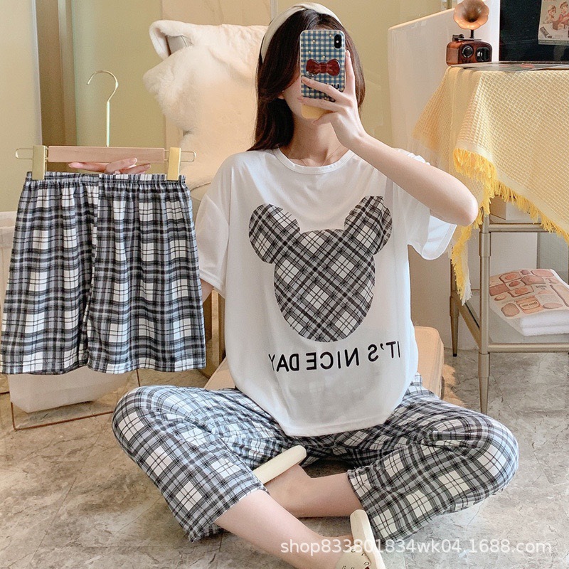 Pijamas transfronterizos de leche de verano pantalones de manga corta tres piezas de dibujos animados lindos ropa de hogar de comercio exterior de labu