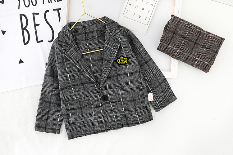 Children's clothing: Autumn long sleeved pants, three piece set, boys' plaid English suit, dress set_voghion.com