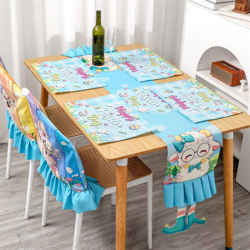 Decoraciones transfronterizas de Pascua conejito colorimpresión de dibujos animados almohadillas de mesa de comedor en el hogar mantel de mesa cubierta de sillas