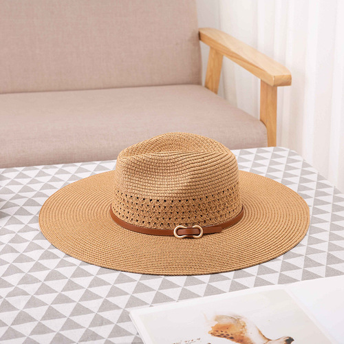  Summer New Style Flat Top Straw Hat Women Korean Style Fashion Casual Short Brim Top Hat Beach Travel Sun Protection Sun Hat