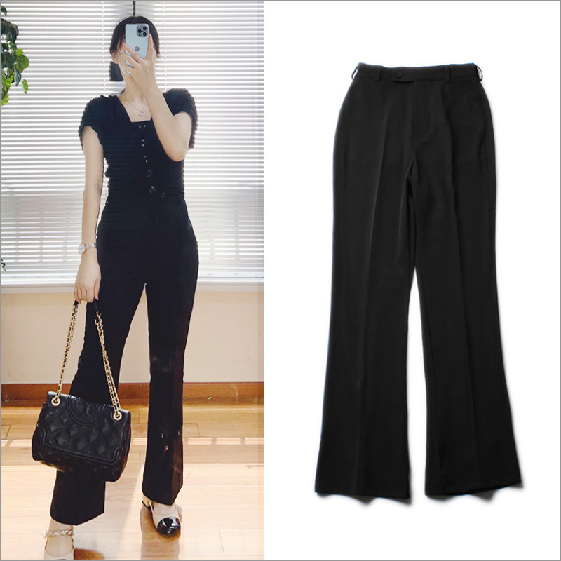 Spring and Summer New Style Wang Ziwu's Same Style Casual and Sweet Black Off-Shoulder Shirt Paired with Slim-Fitting Pants