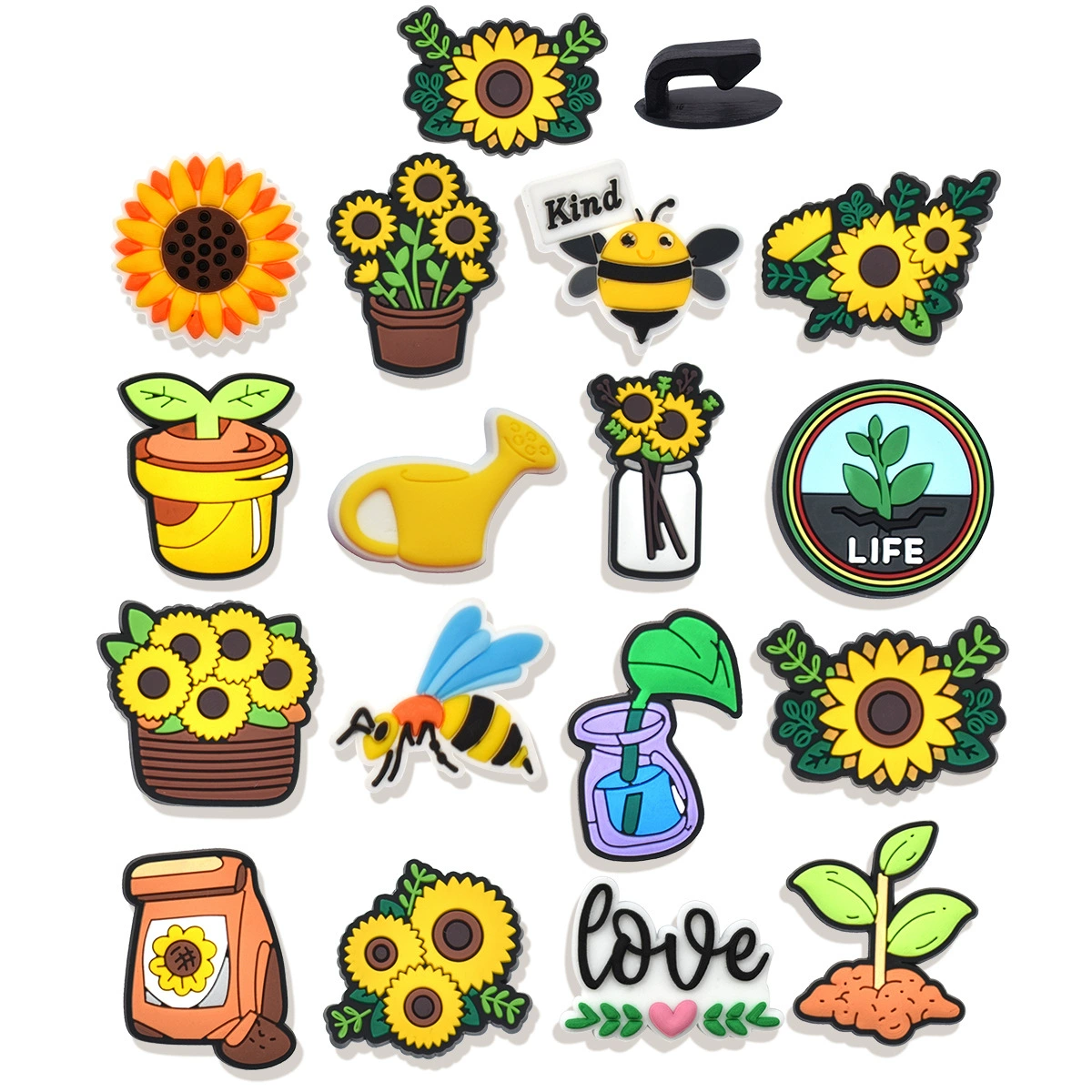 Амазонка Горячие продажи подсолнечника цветочные пещеры декоративная пряжка ПВХ капель пластиковая садовая обувь аксессуары гороховая пряжка