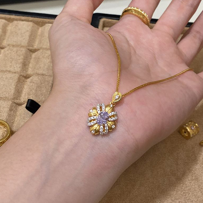 xiaohongshu hot bauhinia necklace flashing full diamond sunflower pendant affordable luxury fashion exquisite golden clavicle chain