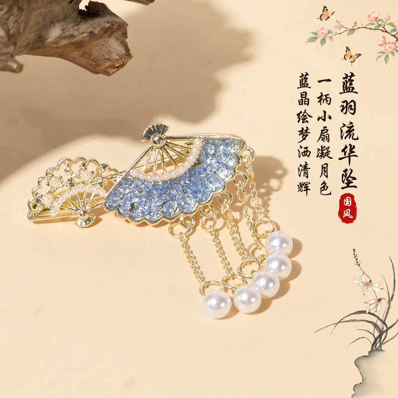 发夹古风扇形珍珠流苏侧边夹刘海夹创意碎发鸭嘴夹子头饰品批发女|undefined
