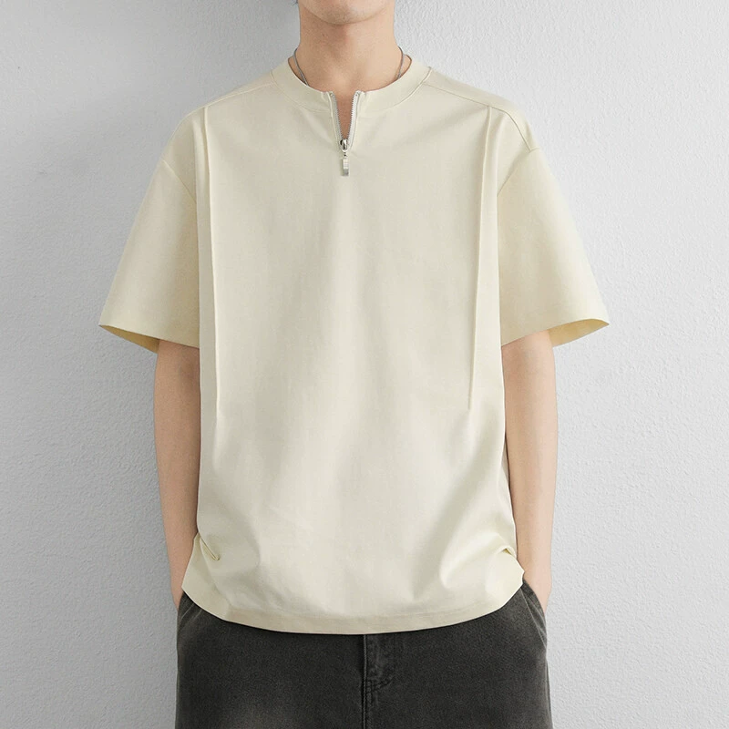 2025 хлопковая футболка с короткими рукавами для мужчин новый летний круглый вырез повседневная рубашка с полукрупом для мужчин 0108