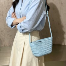 清仓尾单夏季时尚头层牛皮手工编织包高质感mini小船包可单肩斜挎