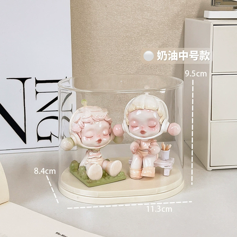 Acrylic Display Stand for Minifigures, Cream High-Transparency Case with Handle, Holds 1–6 Figures