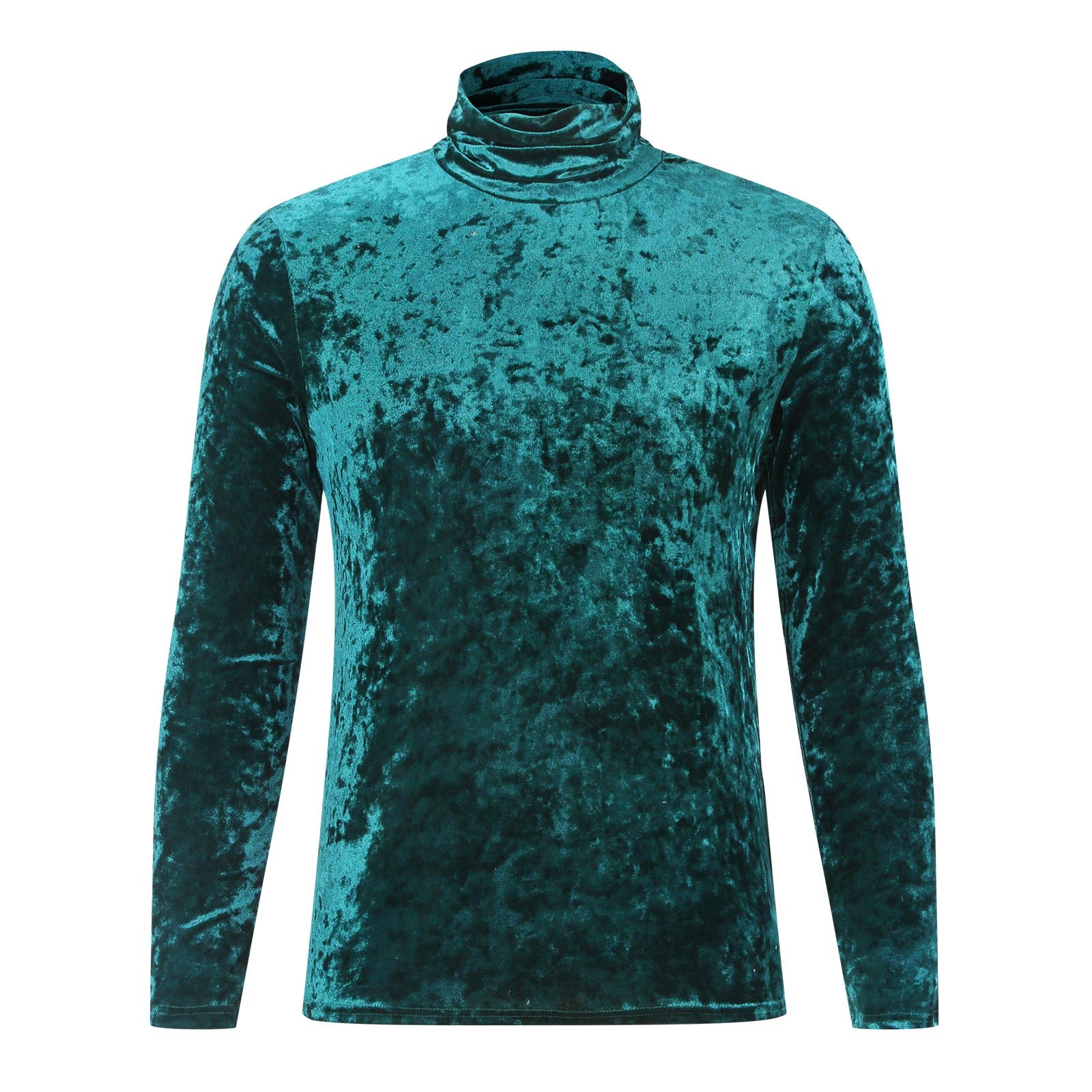 Nueva manga larga cruzada de color sólido Camiseta ajustada de color europeo y americano ropa de los hombres de otoño e invierno comercio exterior de cuello alto de gamuza