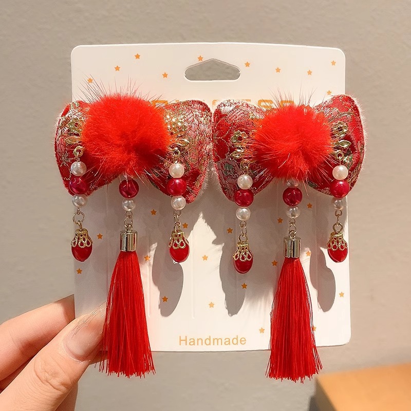 Horquillas Tradicionales Chinas para Niñas de Aleación y Terciopelo para Año Nuevo Chino
