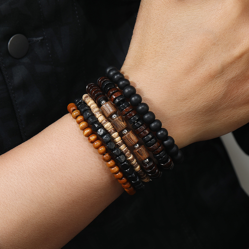 Bracelets Classification Casual Retro Simple Style Geometric Elastic String Wood Beaded Men's Bracelets Men Beaded Bracelets