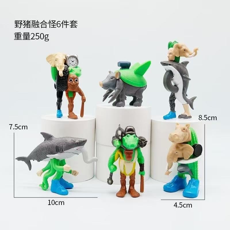 跨境新品美国山海经手办摆件木棍人融合版合体通通通鲨鱼创意模型|undefined